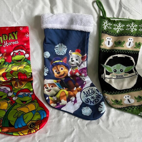 Set Of 3 Christmas Stockings Holiday Heroes Ninja Turtles Paw Patrol Baby Yoda K - Picture 3 of 5